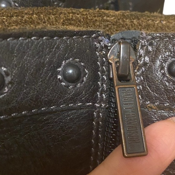 Harley Davidson Mandy Brown Black Leather Biker Slate Buckle Ankle Boots 6W - Picture 6 of 13